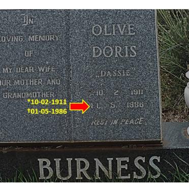 BURNESS Olive Doris 1911-1986