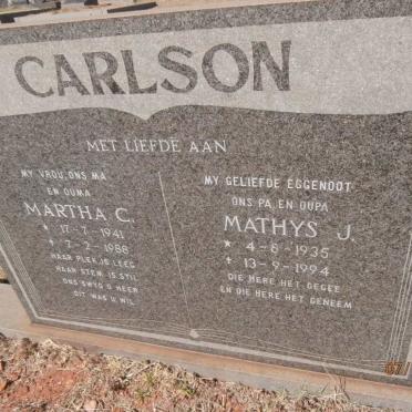 CARLSON Mathys J. 1935-1994 &amp; Martha C. 1941-1988