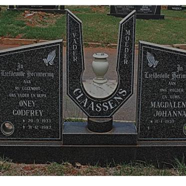 CLAASSENS Oney Godfrey 1933-1987 &amp; Magdalena Johanna 1939-