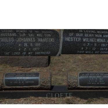 CLOETE Paulus Johannes Maartens 1915-1977 &amp; Hester Wilhelmina Johanna 1917-1979