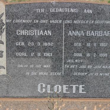CLOETE Christiaan 1892-1961 &amp; Anna Barbara 1907-1999