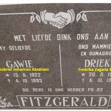 FITZGERALD Gabriel Johannes Abraham 1922-1993 &amp; Fredrika Zagaria E. 1907-1999