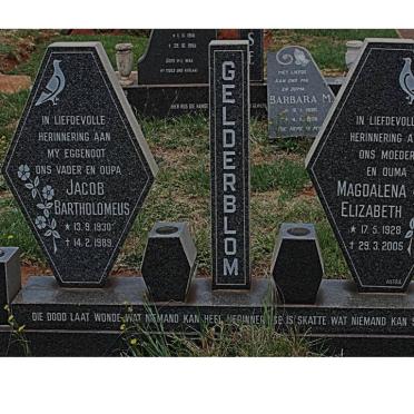 GELDERBLOM Jacob Bartholomeus 1930-1989 &amp; Magdalena Elizabeth 1928-2005