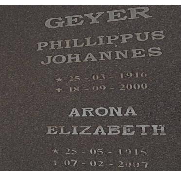 GEYER Phillippus Johannes 1916-2000 &amp; Arona Elizabeth 1915-2007
