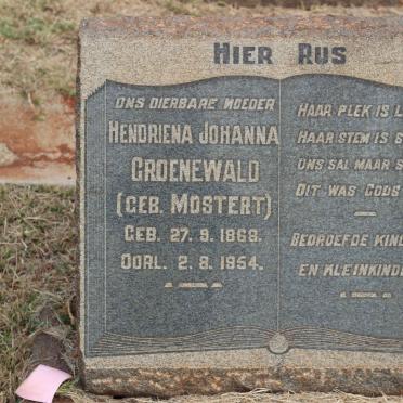 GROENEWALD Hendriena Johanna nee MOSTERT 1868-1954
