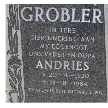 GROBLER Andries 1920-1984