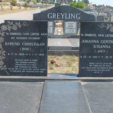 GREYLING Barend Christiaan 1905-1974 &amp; Johanna Gertruida Susanna 1911-1988