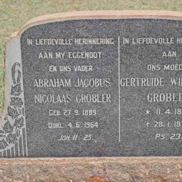 GROBLER Abraham Jacobus Nicolaas 1889-1964 &amp; Gertruide Wilhelmina 1885-1972