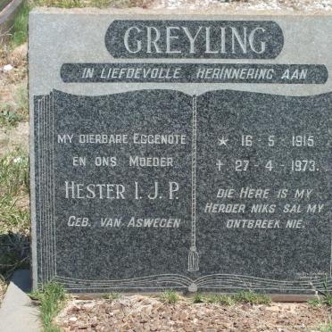GREYLING Hester I.J.P. nee VAN ASWEGEN 1915-1973