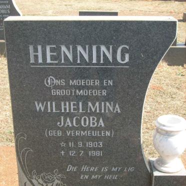 HENNING Wilhelmina Jacoba nee VERMEULEN 1903-1981