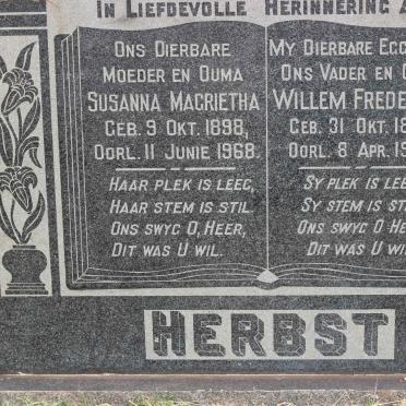 HERBST Willem Frederick 1890-1950 &amp; Susanna Magrietha 1898-1968