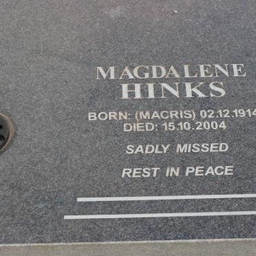 HINKS Magdalena nee MACRIS 1914-2004