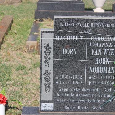 HORN Machiel F. 1932-1999 &amp; Carolina Johanna J. VAN WYK formerly HORN nee NORDMAN 1911-1963
