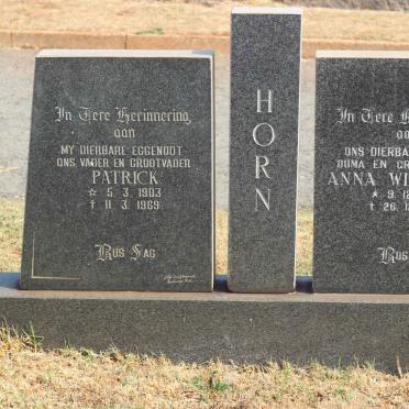 HORN Patrick 1903-1969 &amp; Anna Wilhelmina 1908-1984
