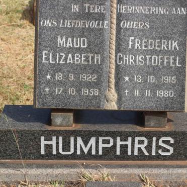 HUMPHRIS Frederik Christoffel 1915-1980 &amp; Maud Elizabeth 1922-1958
