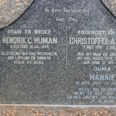 HUMAN Christoffel A. 1897-1948 &amp; Hannie 1903-1997 :: HUMAN Hendrik C. 1929-1948