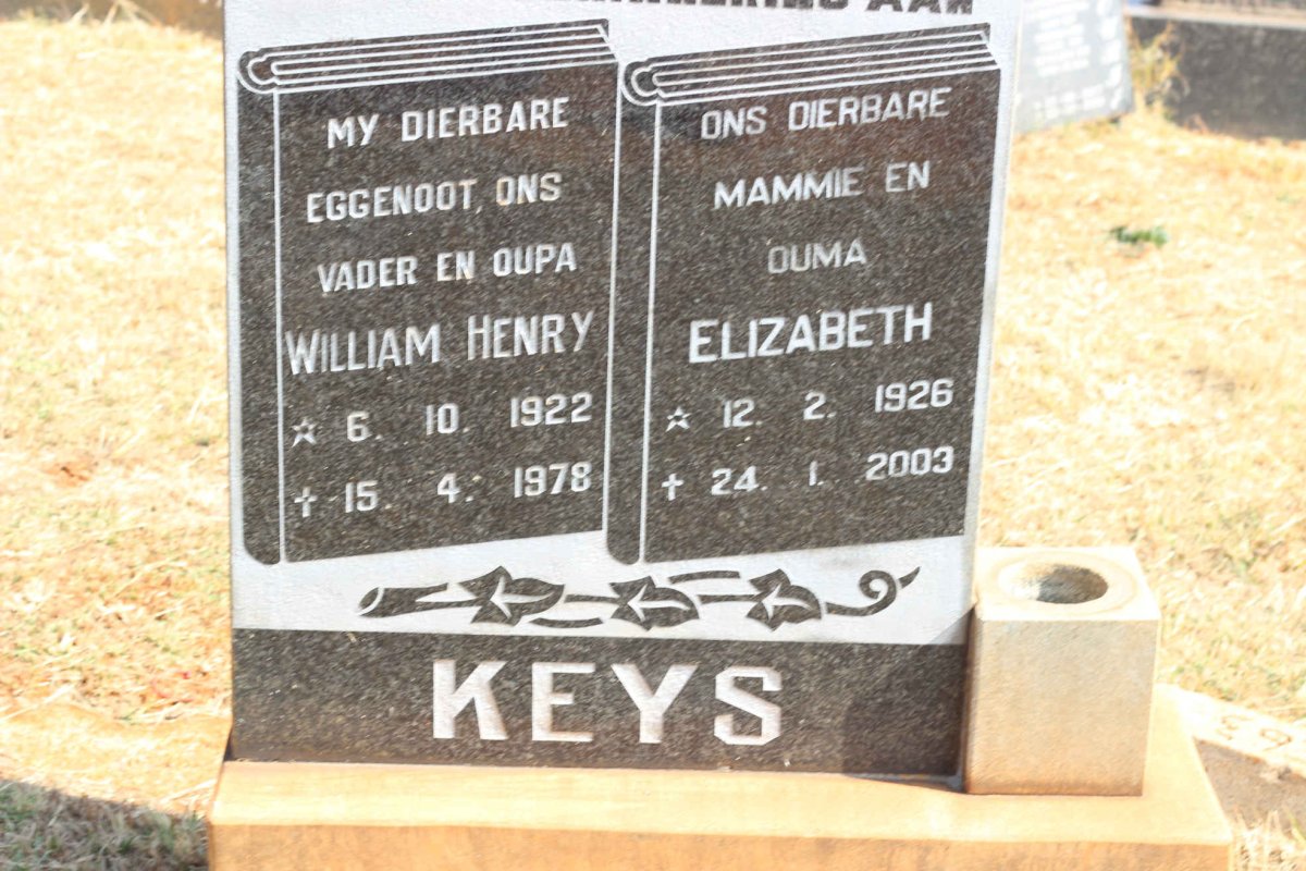 KEYS William Henry 1922-1978 &amp; Elizabeth 1926-2003