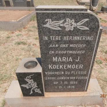KOEKEMOER Maria J. voorheen DU PLESSIS nee JANSEN VAN VUUREN 1895-1975