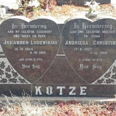 KOTZE Johannes Lodewikus 1924-1966 &amp; Andriesa Christina 1927-1969