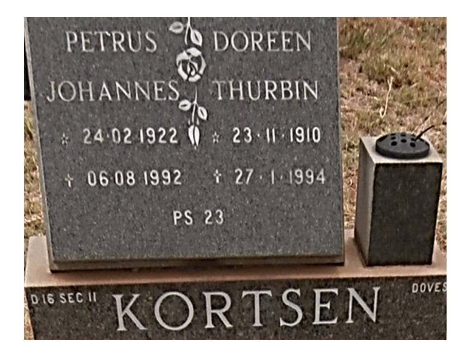 KORTSEN Petrus Johannes 1922-1992 &amp; Doreen Thurbin 1910-1994