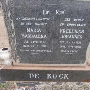 KOCK Frederick Johannes, de 1926-1999 &amp; Maria Magdalena 1927-1960