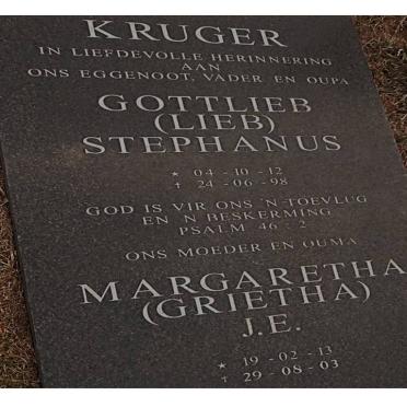 KRUGER Gottlieb Stephanus 1912-1998 &amp; Margaretha J.E. 1913-2003