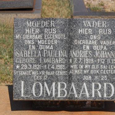 LOMBAARD Andries Johannes 1919-1968 &amp; Sabella Paulina LOMBARD 1921-1965