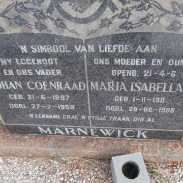 MARNEWICK Johan Coenraad 1897-1958 &amp; Maria Isabella M. 1911-1986