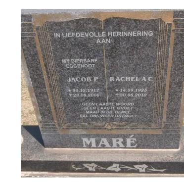 MARE Jacob P. 1917-2006 &amp; Rachel A.C. 1925-2012