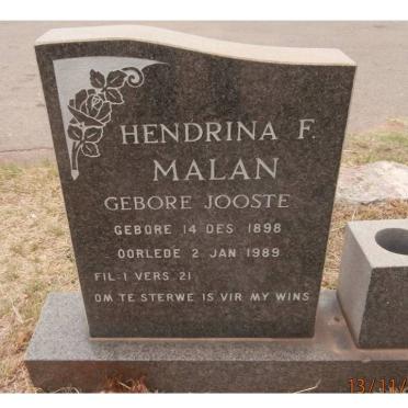MALAN Hendrina F. nee JOOSTE 1898-1989