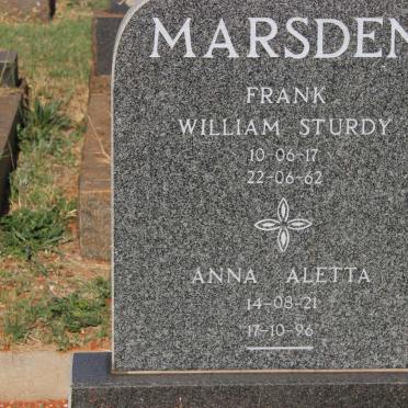 MARSDEN Frank William Sturdy 1917-1962 &amp; Anna Aletta 1921-1996