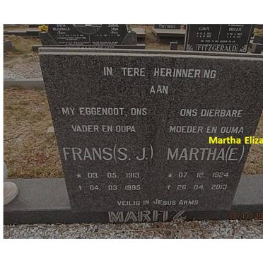 MARITZ Frans S.J. 1913-1995 &amp; Martha Elizabeth 1924-2013