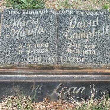 Mc CLEAN David Campbell 1911-1974 &amp; Mavis Marita 1920-1968