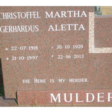 MULDER Christoffel Gerhardus 1918-1997 &amp; Martha Aletta 1920-2013