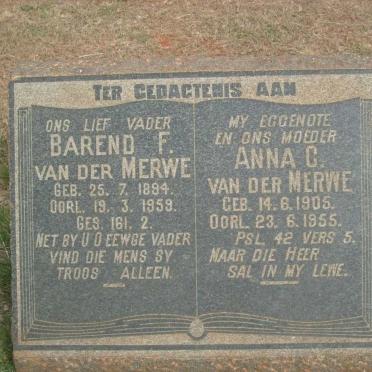MERWE Barend F., van der 1894-1959 &amp; Anna C. 1905-1955