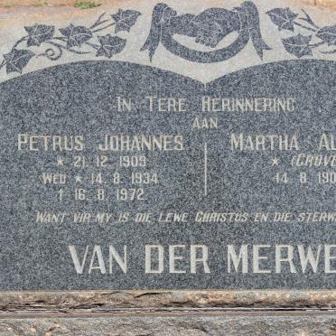 MERWE Petrus Johannes, van der 1909-1972 &amp; Martha Aletta GROVÉ 1909-