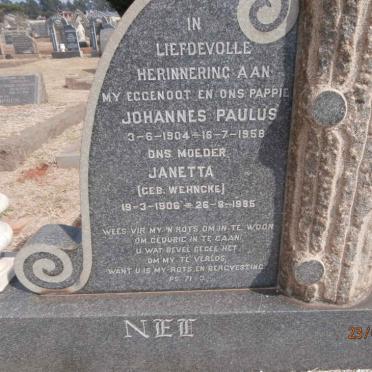 NEL Johannes Paulus 1904-1958 &amp; Janetta WEHNCKE 1906-1995