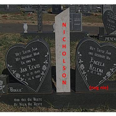 NICHOLSON Jan Lewis 1946-1992 &amp; Engela Helena 1951-