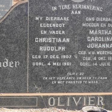 OLIVIER Christiaan Rudolph 1907-1961 &amp; Martha Carolina Johanna nee V.D. WESTHUIZEN 1906-1976
