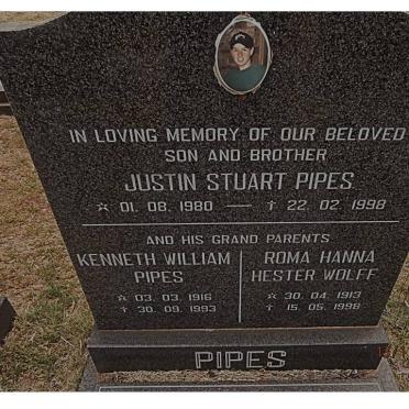 PIPES Kenneth William 1916-1993 &amp; Roma Hannah Hester WOLFF 1913-1998 :: PIPES Justin Stuart 1980-1998