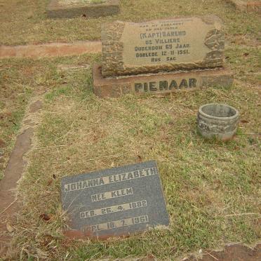 PIENAAR Barend de Villiers -1951 &amp; Johanna Elizabeth KLEM 1882-1961