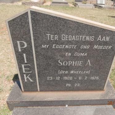 PIEK Sophia A. nee WHEELER 1920-1975