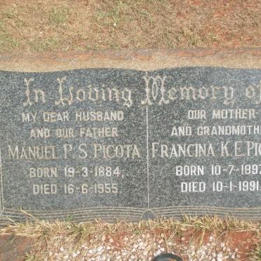 PICOTA Manuel P.S. 1884-1955 &amp; Francina K.E. 1897-1991