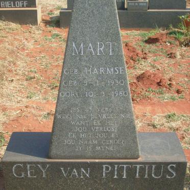 PITTIUS Mart, Gey van nee HARMSE 1930-1980