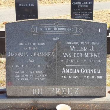 PREEZ Willem J. van der Merwe, du 1914-2007 &amp; Amelia Cornell 1920-2012 :: DU PREEZ Jacobus Johannes 1942-1968