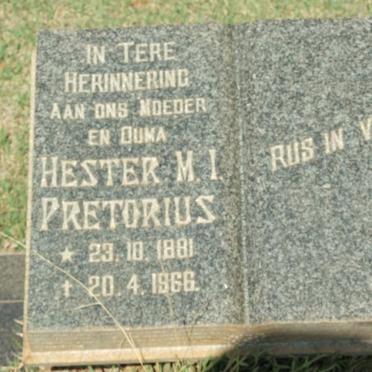 PRETORIUS Hester M.I. 1881-1966