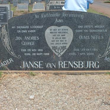 RENSBURG Jan Andries George, Janse van 1910-1968 &amp; Neels 1915-2000