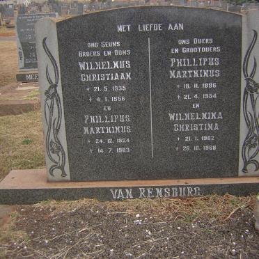 RENSBURG Phillipus Marthinus, van 1896-1954 &amp; Wilhelmina Christina 1902-1968