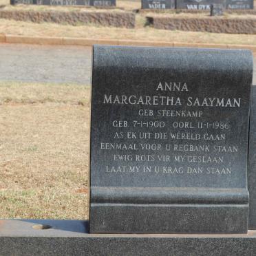SAAYMAN Jacobus Hendrik 1987-1976 &amp; Anna Margaretha STEENKAMP 1900-1986