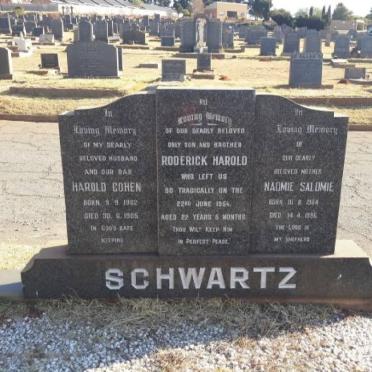 SCHWARTZ Harold Cohen 1902-1985 &amp; Naomie Salomie 1904-19?? :: SWARTZ Roderick Harold -1954